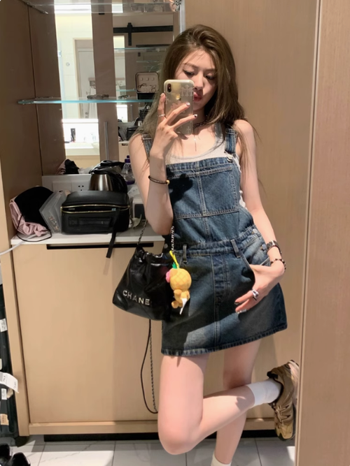 美式復古牛仔背帶裙女夏季a字顯瘦2025新款工裝裙小眾短裙連衣裙