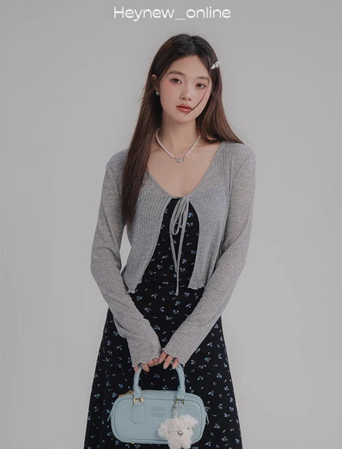 LOVEHEYNEW自帶胸墊長短款黑色碎花吊帶短袖連衣裙女夏季辣妹裙子