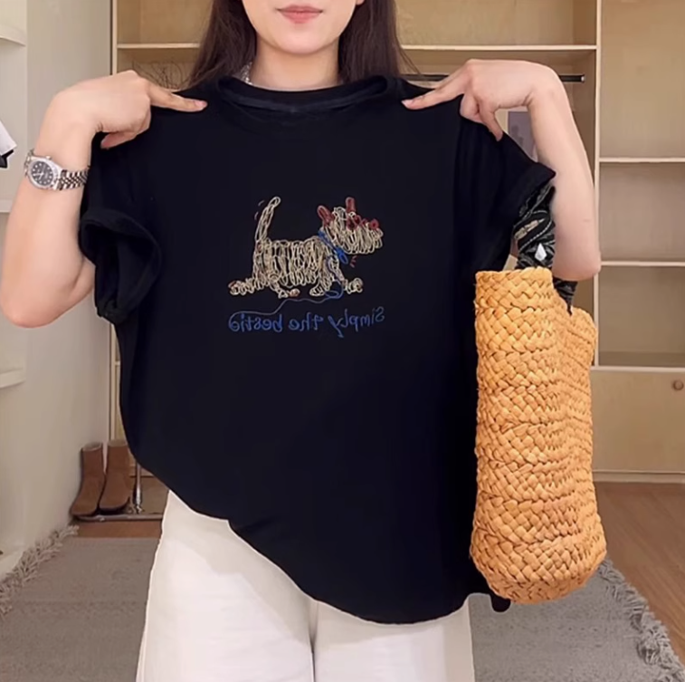 重工繡花短袖t恤女2025夏季新款小眾設計感大碼純棉寬鬆女士上衣