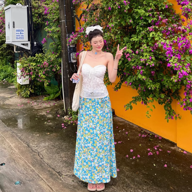 多巴胺純欲辣妹黃色抹胸綁帶上衣女夏季拍照穿搭氛圍感