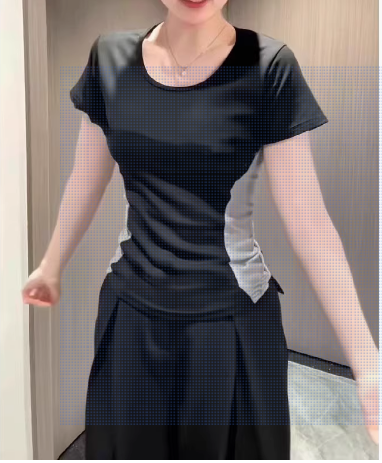 大碼胖妹妹純棉美式複古正肩短袖t卹女夏季2025顯瘦修身辣妹上衣