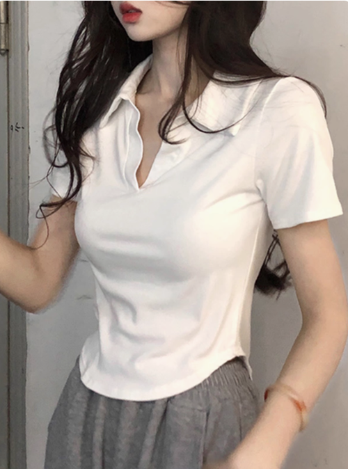 2025夏裝新款正肩polo白色短袖t恤女獨特漂亮超好看小衫短款上衣