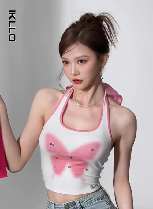 甜辣風上衣吊帶掛脖女裝夏季設計感小眾印花內搭外穿短款露腰背心