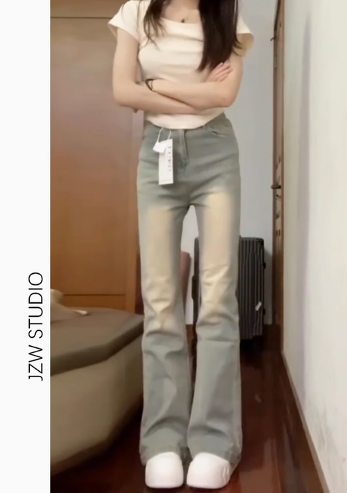 美式微喇叭牛仔褲女夏季新款復古高腰彈力顯瘦小個子拖地馬蹄長褲