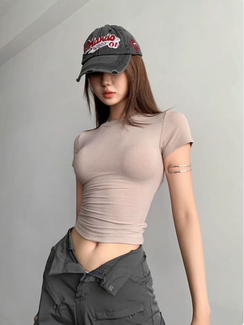 skims歐美性感顯身材卡戴珊彈力緊身圓領短袖T卹春秋顯瘦打底上衣