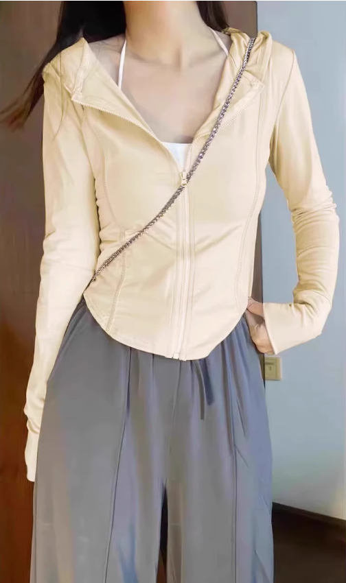 冰絲粉色防曬衣女2025新款修身瑜伽服冰感觸面料上衣小個子短外套