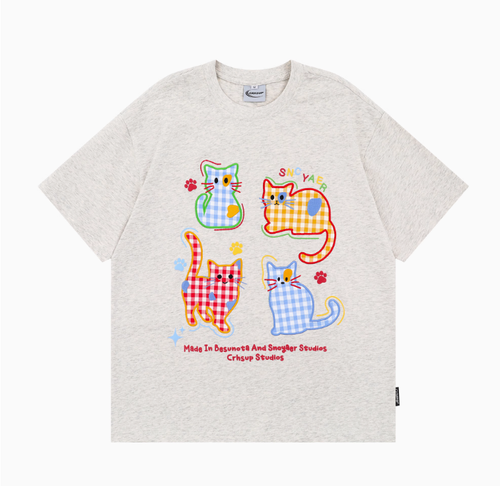 日系可愛貓咪刺繡短袖T恤女夏季2025新款小個子軟妹減齡寬鬆上衣