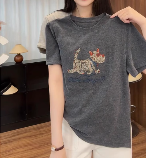 重工繡花短袖t恤女2025夏季新款小眾設計感大碼純棉寬鬆女士上衣