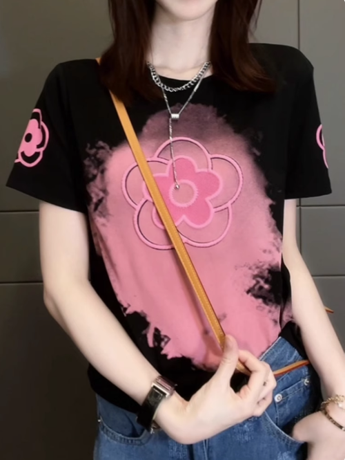 純棉重工正肩短袖T恤女夏季大碼胖mm顯瘦遮肚子修身半袖上衣體恤