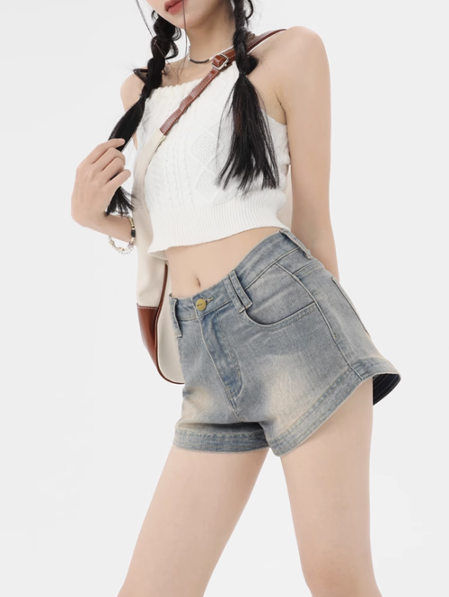 美式復古牛仔超短褲女2025夏季新款百搭顯瘦高腰包臀辣妹a字熱褲