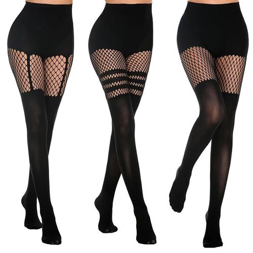 Sexy dance tights with cutouts, garter belt, mesh stockings, club queen black silk fishnet stockings