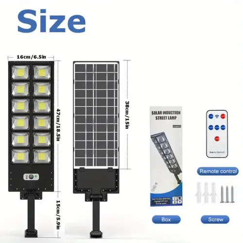 High Power 6000K Light Emitting Diode Commercial Yard Lighting Dusk Dawn Solar Street Light Wide Angle Motion Sensor Remote Control Outdoor