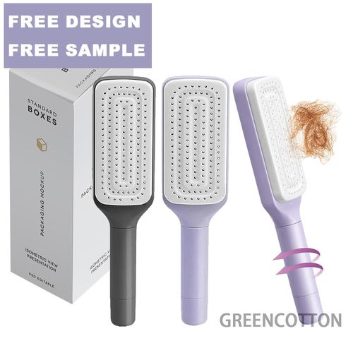 Self-cleaning hair brush for women 3D air cushion massage anti-static one-touch rotating telescopic cleaning comb