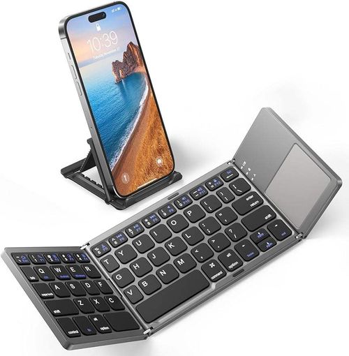 Rechargeable Bluetooth Folding Keyboard with Touchpad Portable Slim Wireless Foldable Keyboard for Laptop Tablet PCs