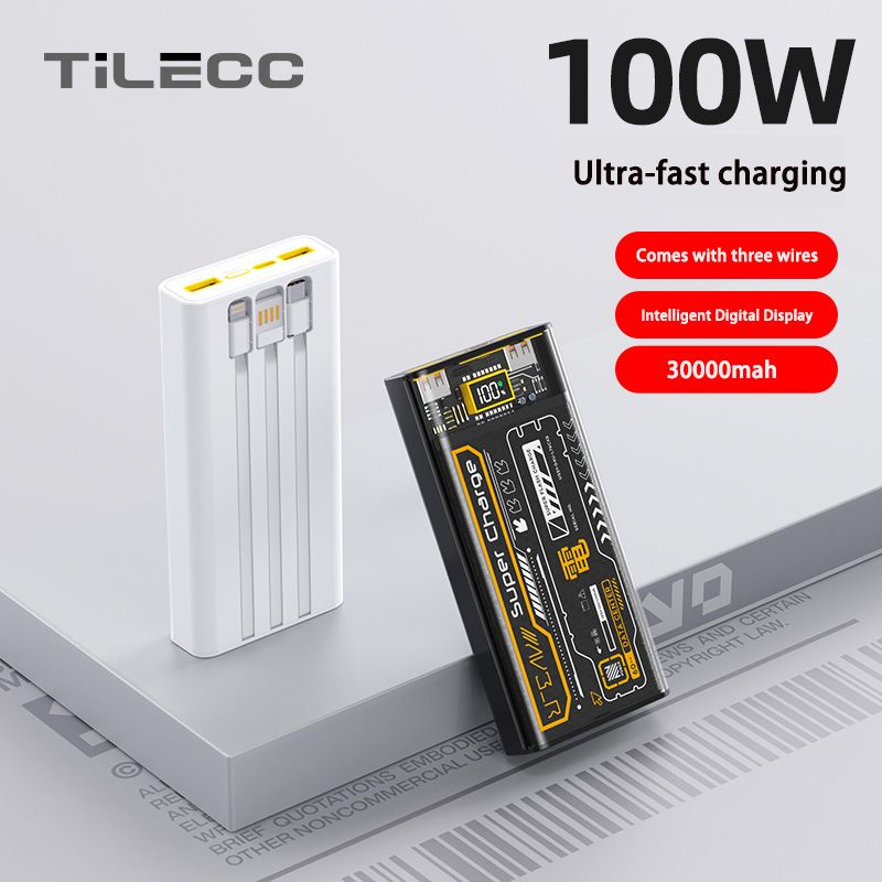 Transparent Container Power Bank 30000mAh Ultra Large Capacity PD100W Drop Resistant Mobile Power Bank Ultra Large Capacity