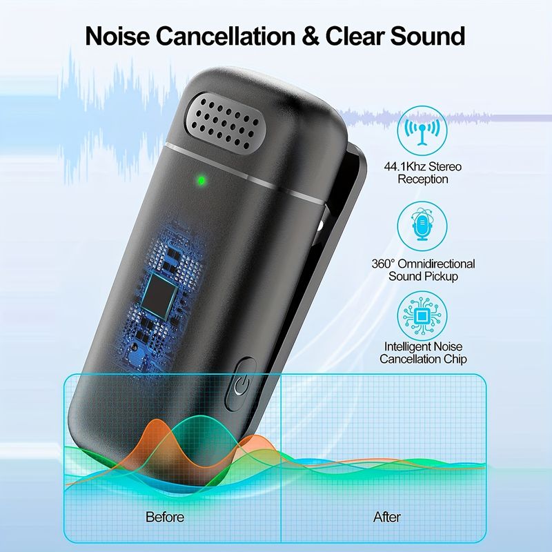 Wireless Lavalier Microphone Charging Case Mic Portable Audio Video Recording For IPhone Android