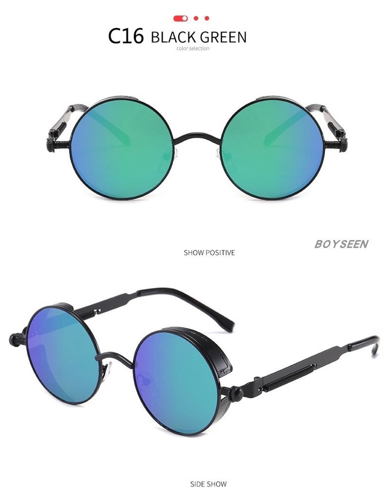 BOYSEEN New Punk Sunglasses Retro Metal Round Thick Frame Sunglasses Spring Temple
