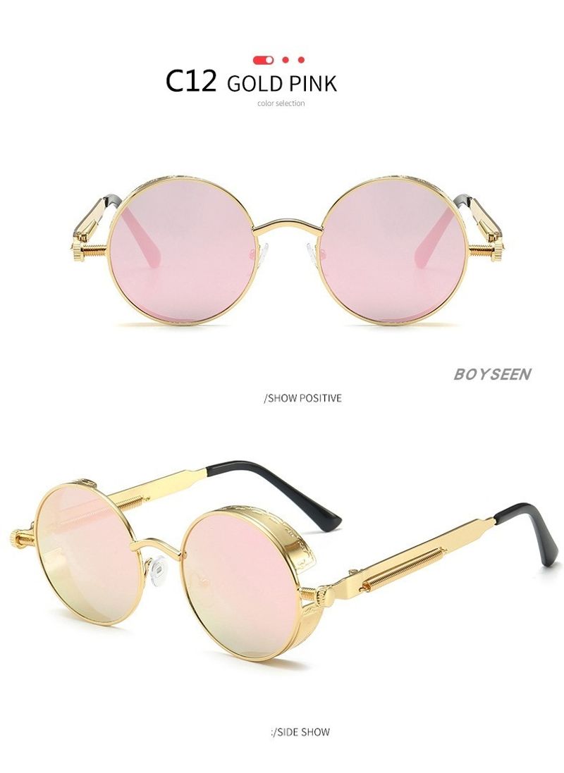 BOYSEEN New Punk Sunglasses Retro Metal Round Thick Frame Sunglasses Spring Temple