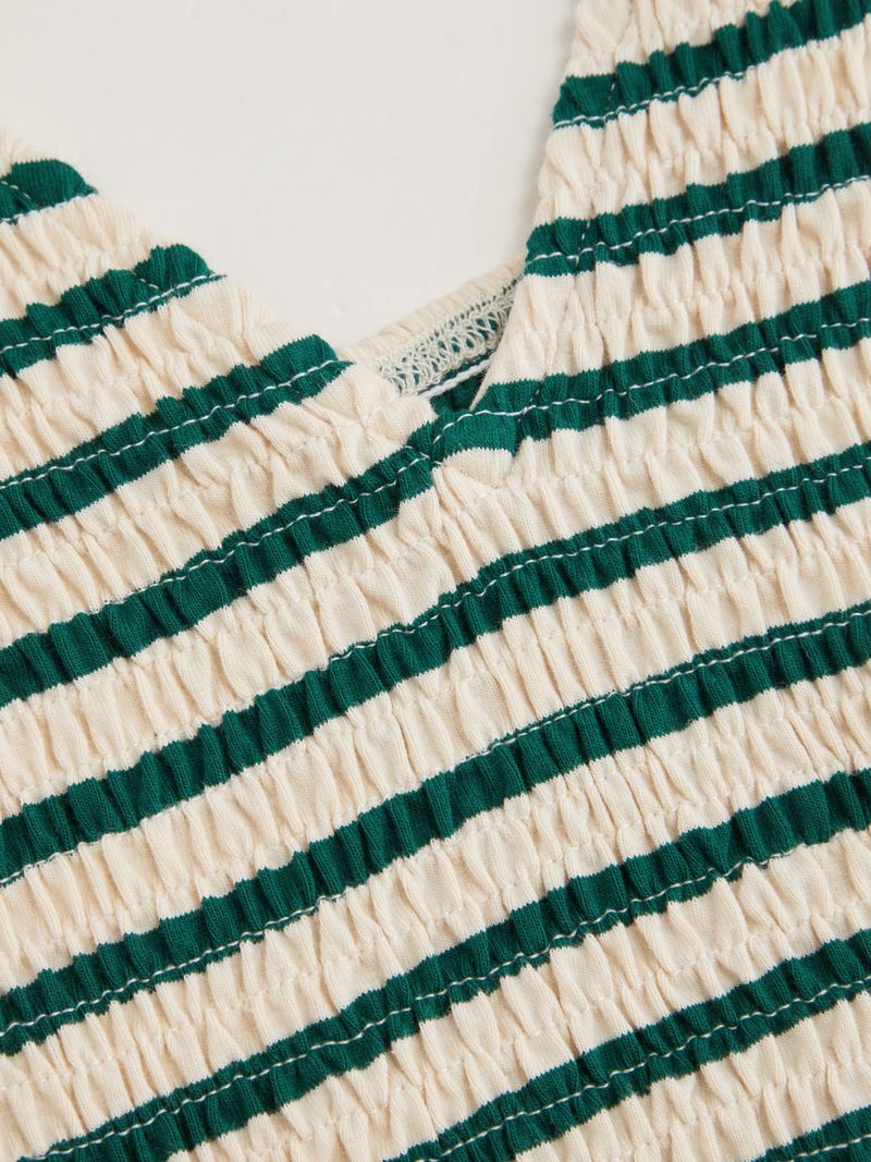 V-neck Stripe Shirred Bowknot Maxi Dress