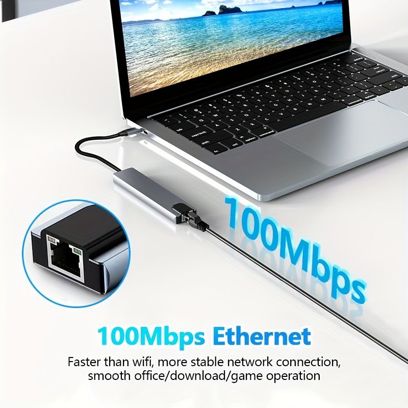 8-in-1 USB-C Hub, 4K HDTV Adapter with USB-C, PD 100W Charging, RJ45 Ethernet, SD-TF Card Reader, USB 2.0-3.0 Ports, Type-C to HDTV Connection for Laptops,