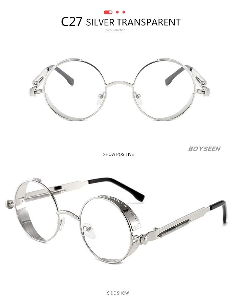 BOYSEEN New Punk Sunglasses Retro Metal Round Thick Frame Sunglasses Spring Temple