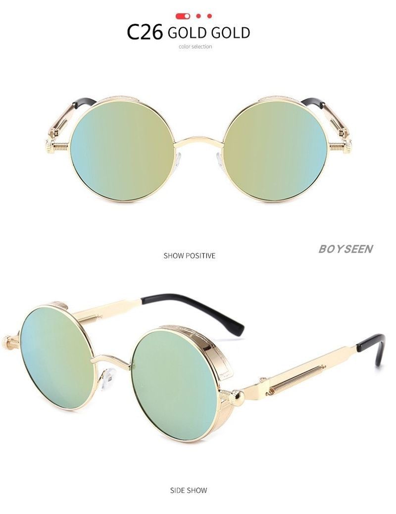 BOYSEEN New Punk Sunglasses Retro Metal Round Thick Frame Sunglasses Spring Temple