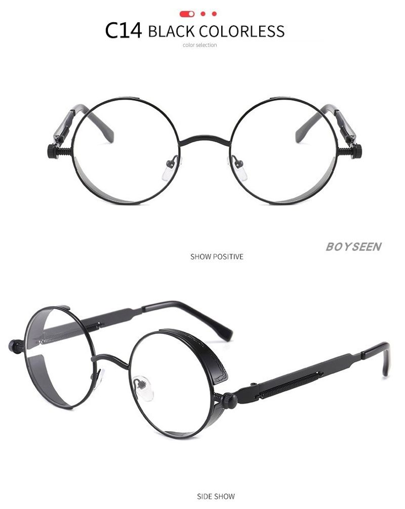 BOYSEEN New Punk Sunglasses Retro Metal Round Thick Frame Sunglasses Spring Temple