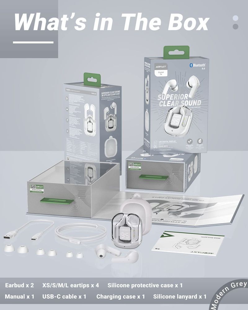 Bluetooth earphones with wireless earplugs and ENC noise reduction semi transparent earphones