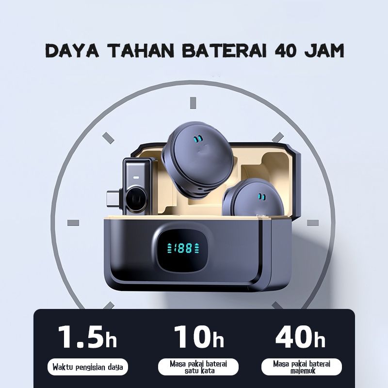 Wireless Microphone Lavalier Clip on Mic Dual Mikrofon For Type C for Android Phone 2In1 Set Dapat 2 Mic