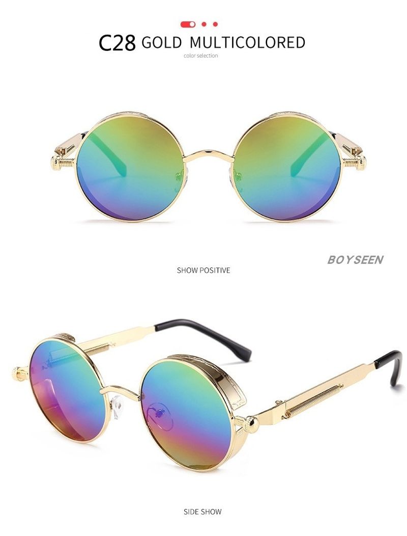 BOYSEEN New Punk Sunglasses Retro Metal Round Thick Frame Sunglasses Spring Temple