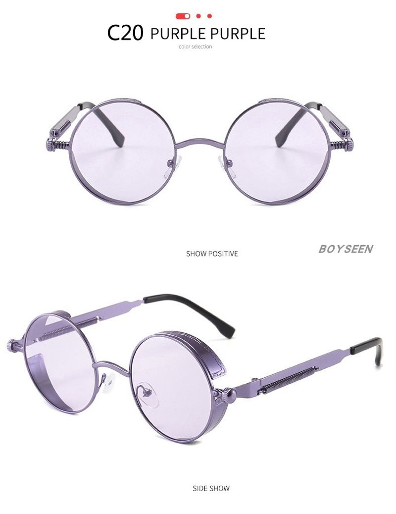 BOYSEEN New Punk Sunglasses Retro Metal Round Thick Frame Sunglasses Spring Temple