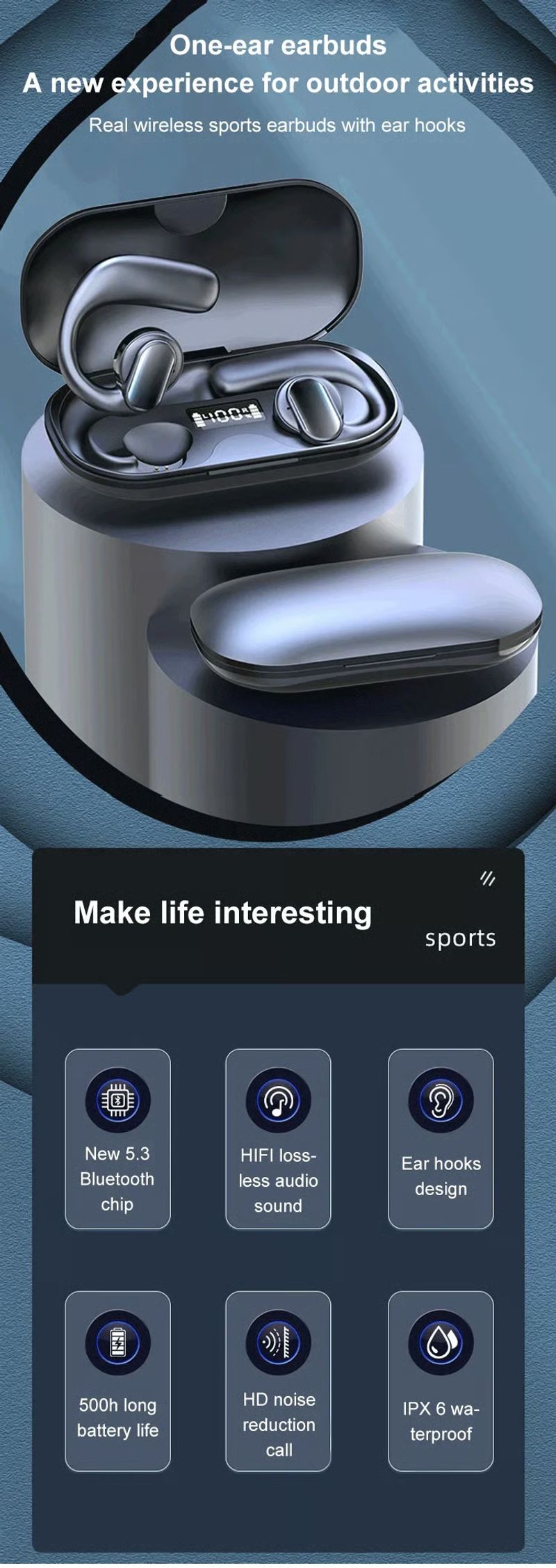 TWS wireless bone conduction digital Bluetooth earbuds