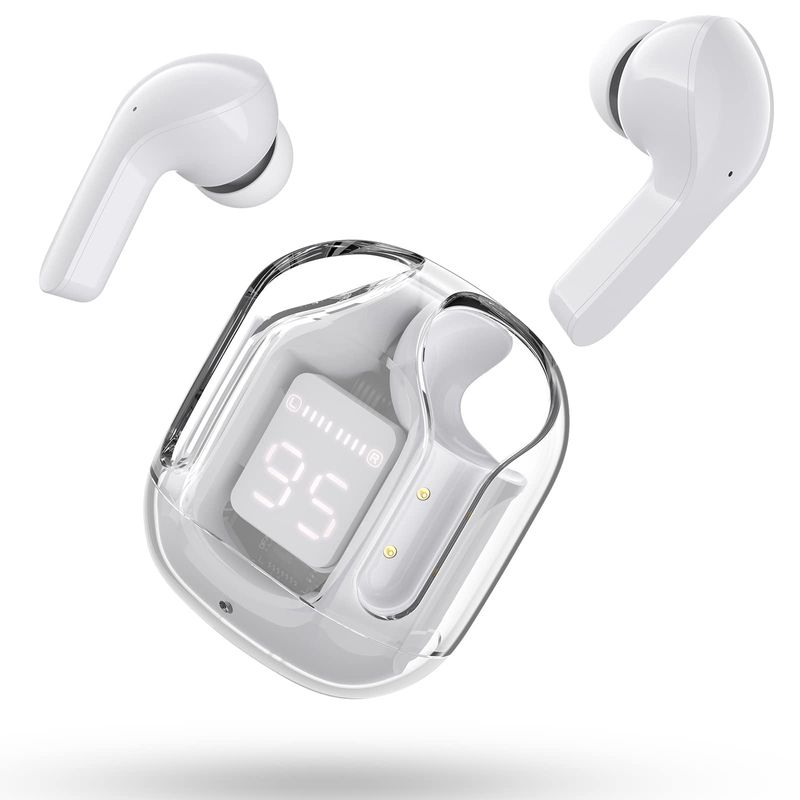 Bluetooth earphones with wireless earplugs and ENC noise reduction semi transparent earphones
