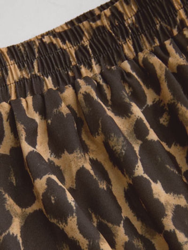 Mid Rise Elastic Waist Leopard Wide Leg Trousers