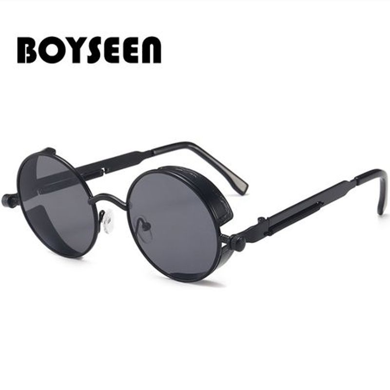 BOYSEEN New Punk Sunglasses Retro Metal Round Thick Frame Sunglasses Spring Temple