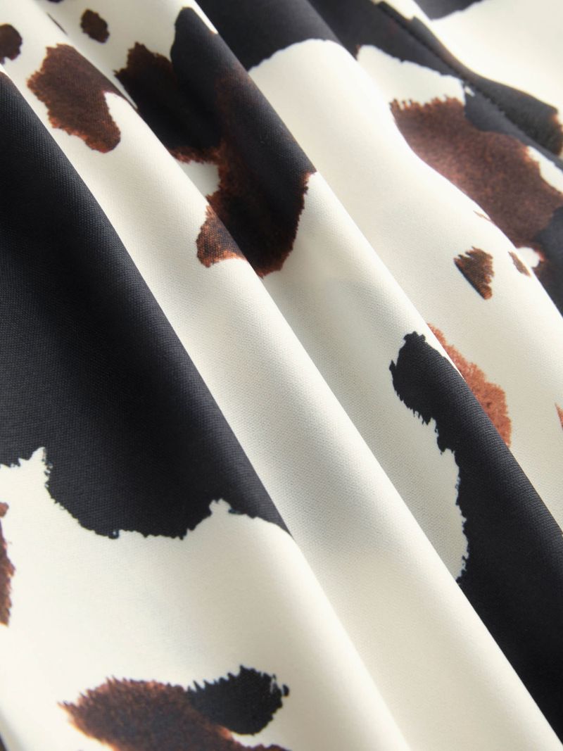 Mid Rise Elastic Waist Leopard Wide Leg Trousers