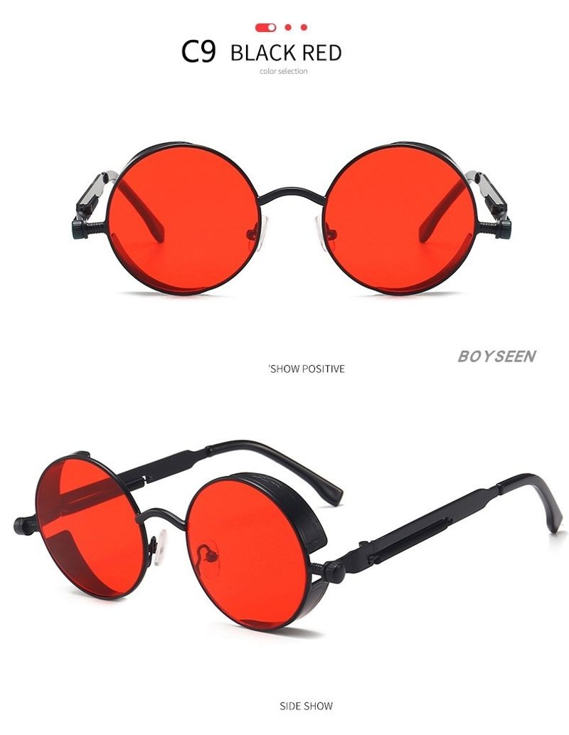 BOYSEEN New Punk Sunglasses Retro Metal Round Thick Frame Sunglasses Spring Temple