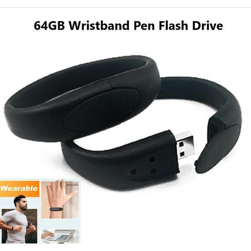 64GB Pen Flash Drive USB 2.0 Black Wristband Thumb Drive Memory Stick