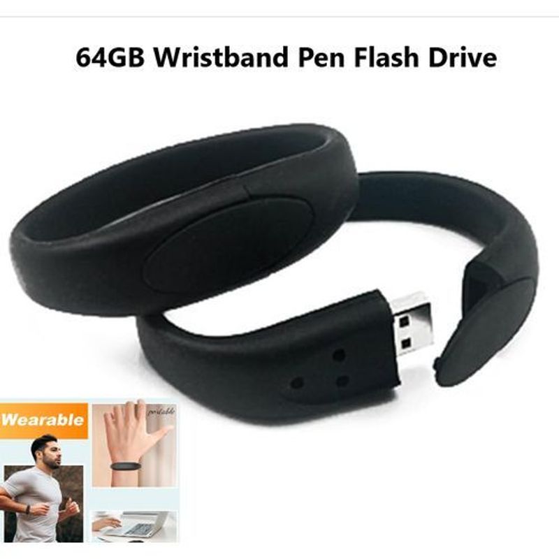 64GB Pen Flash Drive USB 2.0 Black Wristband Thumb Drive Memory Stick
