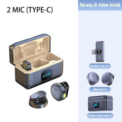 Wireless Microphone Lavalier Clip on Mic Dual Mikrofon For Type C for Android Phone 2In1 Set Dapat 2 Mic