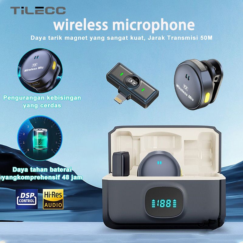 Wireless Microphone Lavalier Clip on Mic Dual Mikrofon For Type C for Android Phone 2In1 Set Dapat 2 Mic