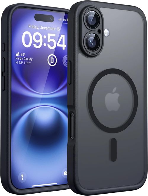 Magnetic for iPhone 16 Case, Compatible with Magsafe, Upgraded Full Camera Protection, Drop Protection, Translucent Matte Back Bumper Phone Cover 6.1-Inch（Black）