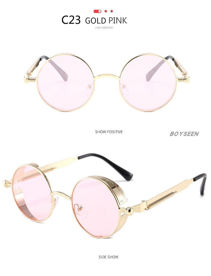 BOYSEEN New Punk Sunglasses Retro Metal Round Thick Frame Sunglasses Spring Temple