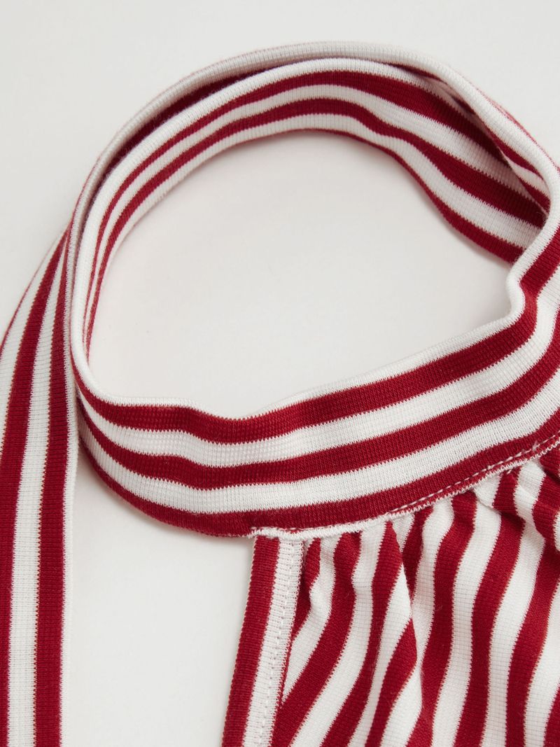 Halter Neckline Stripe Ruffle Mini Dress With Scarf