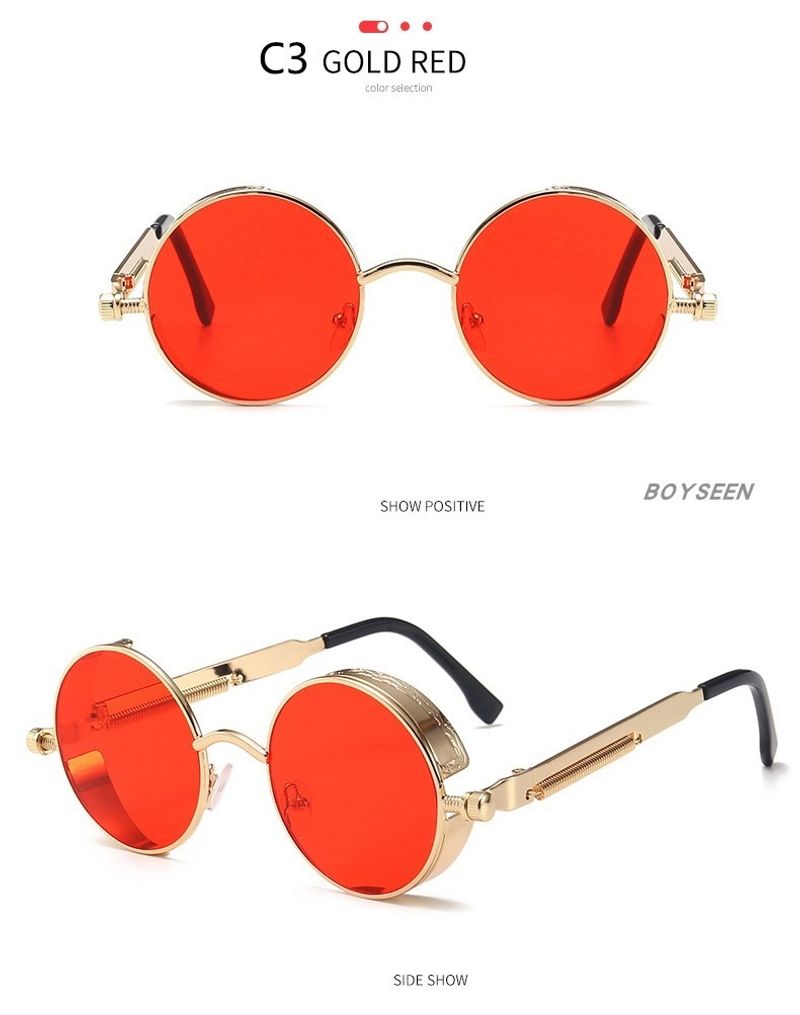 BOYSEEN New Punk Sunglasses Retro Metal Round Thick Frame Sunglasses Spring Temple