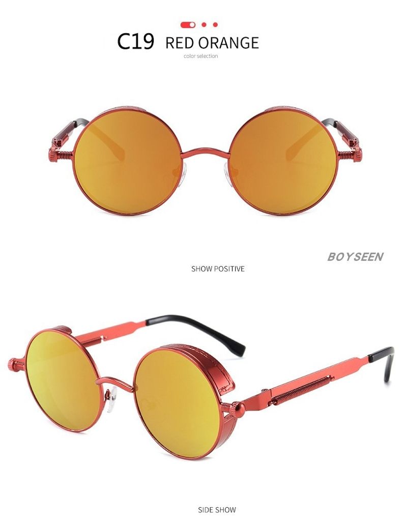 BOYSEEN New Punk Sunglasses Retro Metal Round Thick Frame Sunglasses Spring Temple
