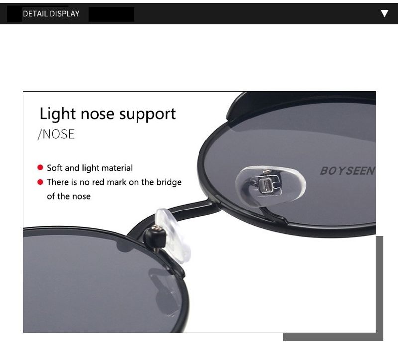 BOYSEEN New Punk Sunglasses Retro Metal Round Thick Frame Sunglasses Spring Temple
