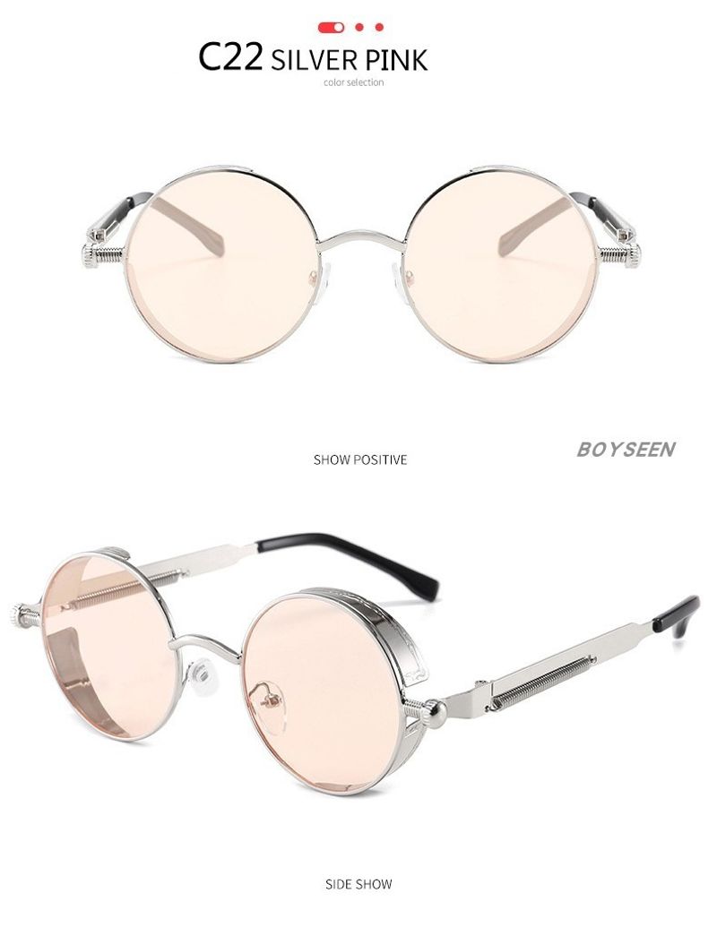 BOYSEEN New Punk Sunglasses Retro Metal Round Thick Frame Sunglasses Spring Temple