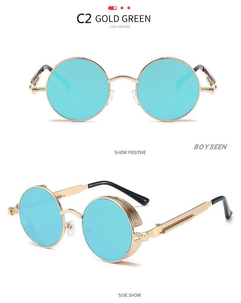 BOYSEEN New Punk Sunglasses Retro Metal Round Thick Frame Sunglasses Spring Temple
