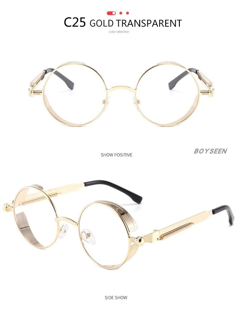 BOYSEEN New Punk Sunglasses Retro Metal Round Thick Frame Sunglasses Spring Temple